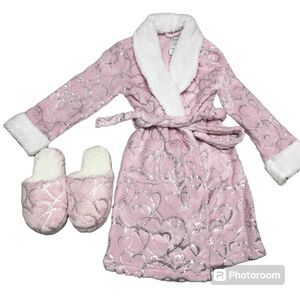 Jellyfish Kids Girls pink fleece Sleep Robe & slippers size sleepover S 6/6x